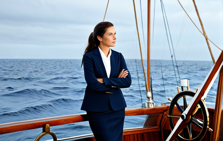 Businesswoman Navigating Economic Changes**

"A confident businesswoman, fully clothed in a stylish and modest business suit, stands at the helm of a classic wooden ship. She gazes intently at a compass, with charts of economic indicators scattered around her. The background features a turbulent sea transitioning to calm waters. "Safe for work," "appropriate content," "fully clothed," "professional." Perfect anatomy, correct proportions, natural pose, well-formed hands, proper finger count, natural body proportions. High quality, professional photography, detailed, sharp focus, realistic."

**