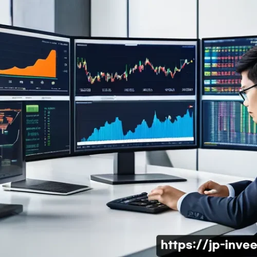 팩터 투자에서의 거래 비용 고려사항 - A modern financial trading desk scene focused on factor investing, showing a professional Japanese i...