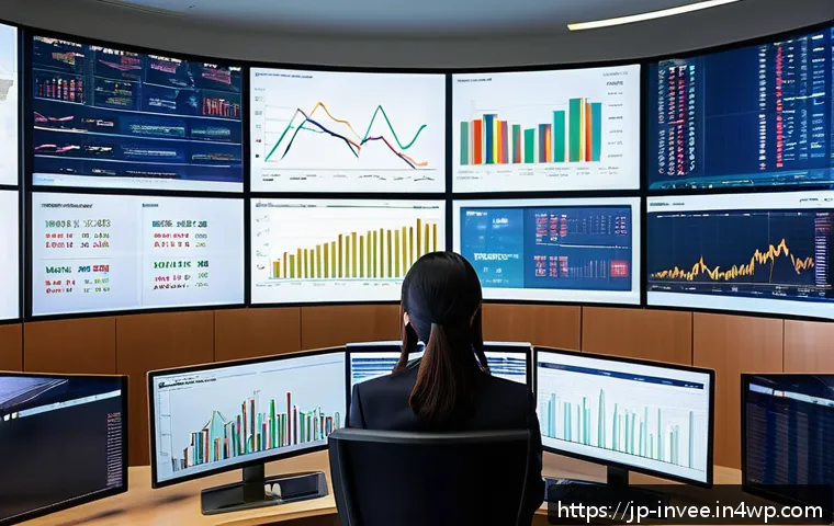 팩터 투자에서의 시장 타이밍 전략 - A sophisticated Japanese office setting where a young professional woman in business attire is analy...