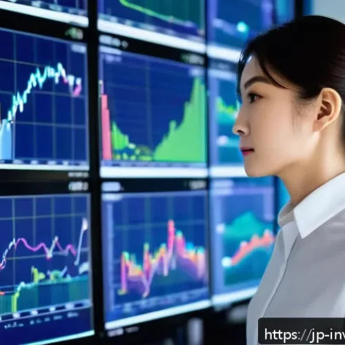 팩터 투자 모델의 개발 과정 - A sophisticated financial analyst in a modern Tokyo office, surrounded by multiple digital screens d...
