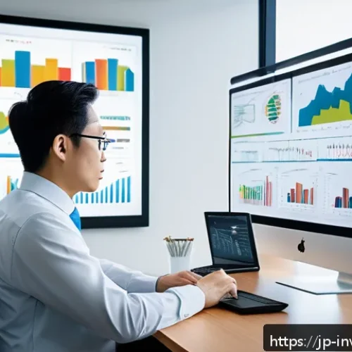 팩터 투자와 기술적 분석의 융합 - A professional investor analyzing multiple financial charts on large digital screens in a modern off...