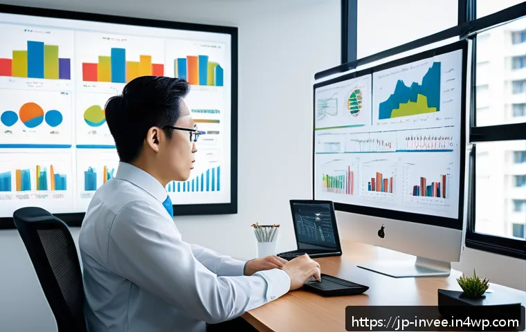 팩터 투자와 기술적 분석의 융합 - A professional investor analyzing multiple financial charts on large digital screens in a modern off...